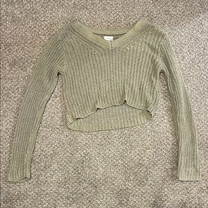 Cropped Olive Knit Sweater - Women